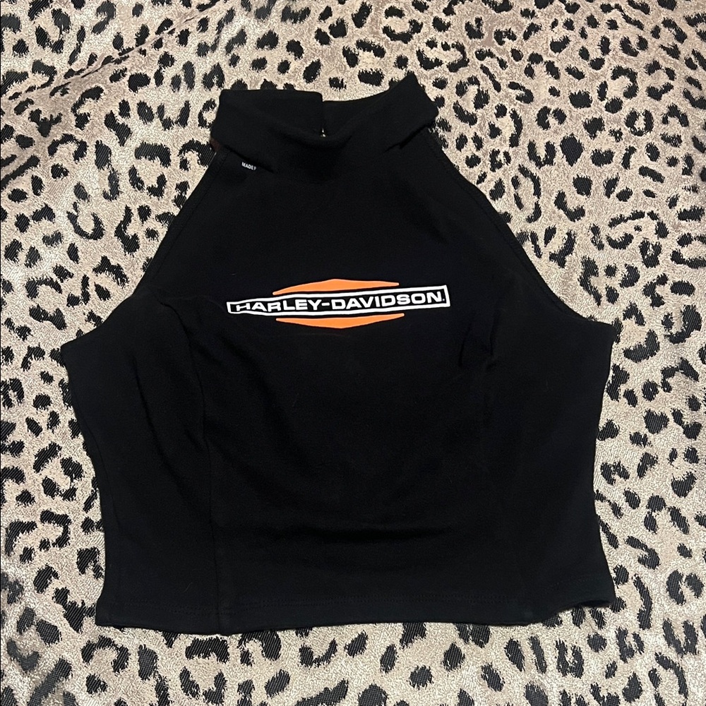 Harley-Davidson Black and Orange Crop Top